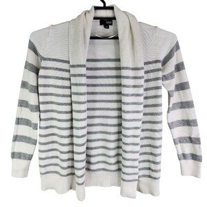 Womens A New Approach Ivory & Gray Striped Cardigan Sweater Cotton Blend Size M